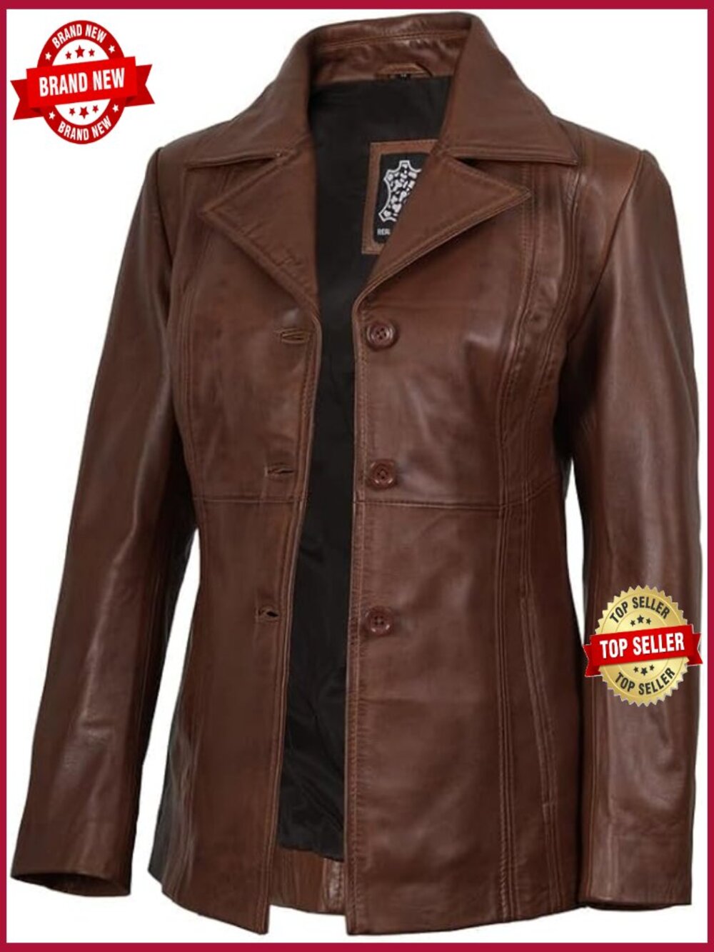 Real Lambskin Leather Blazer Jacket Womens Notch Collar Long Sleeve